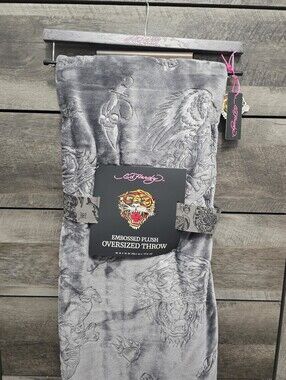 Ed Hardy Tiger Eagle Oversized Embossed Throw Blanket New